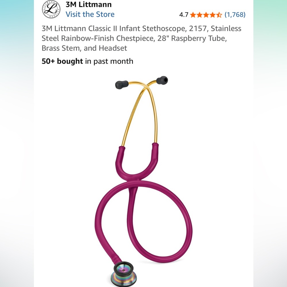 3M Littmann Classic II Infant Stethoscope - Raspberry and Gold